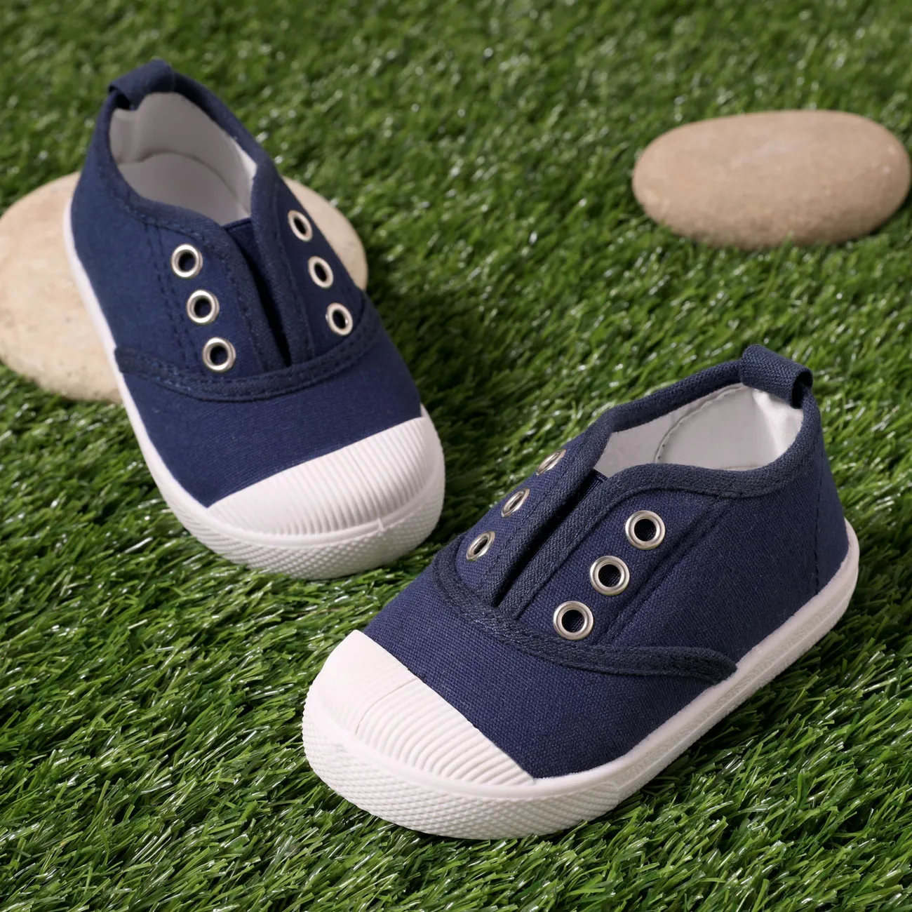 Toddler / Kid Solid Breathable Slip-on Canvas Shoes Dark Blue big image 1
