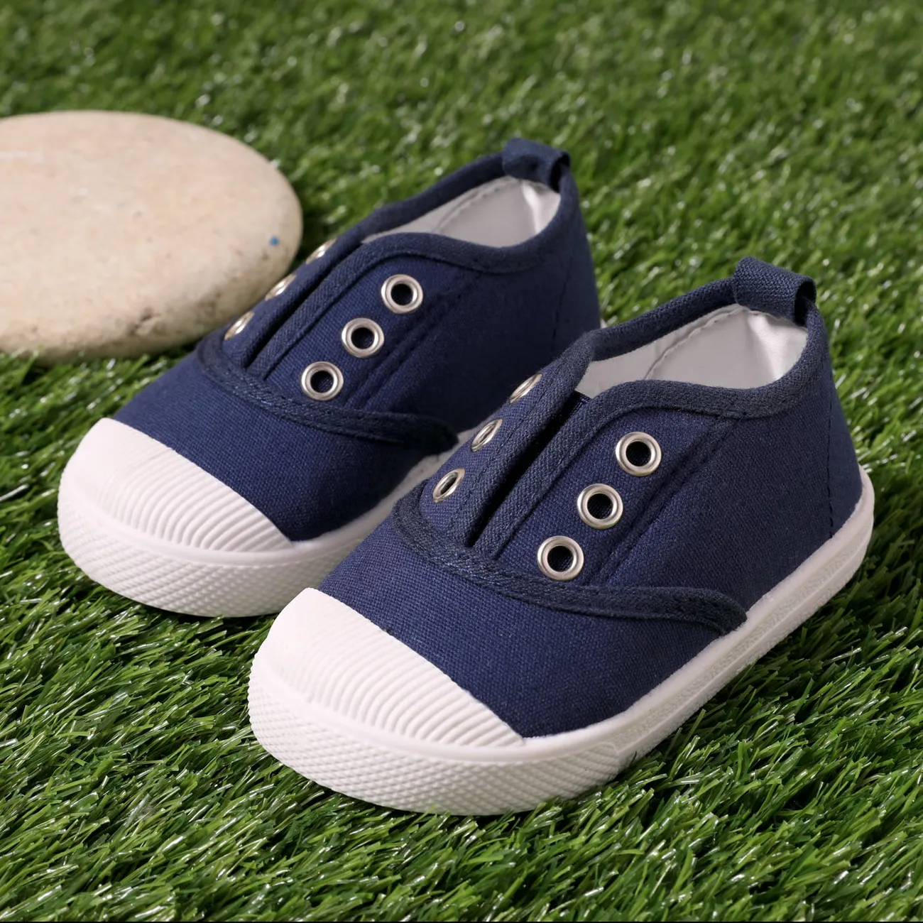 Toddler / Kid Solid Breathable Slip-on Canvas Shoes Dark Blue big image 1