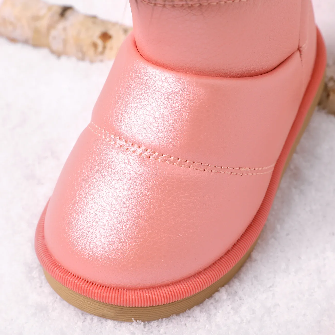 Toddler / Kid Fluffy Trim Velcro Solid Thermal Snow Boots Pink big image 1