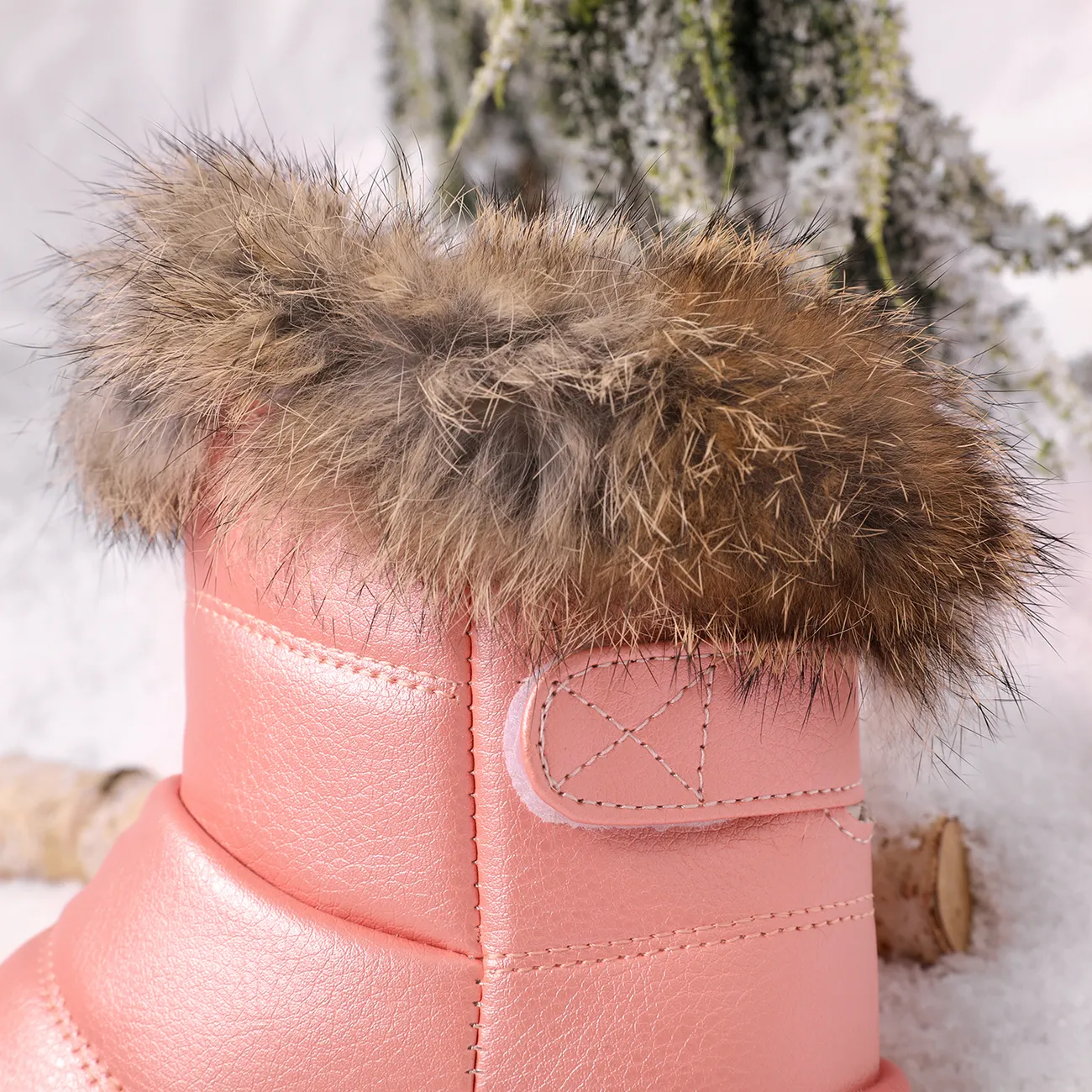 stivali da neve termici solidi con velcro per bambino/bambino Rosa big image 1