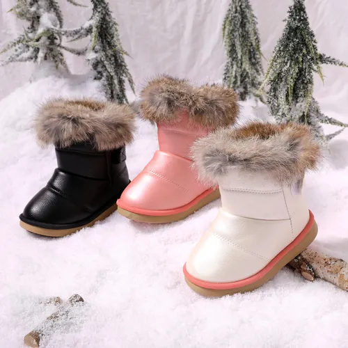 botas de nieve térmicas sólidas con velcro y ribete esponjoso para niños pequeños / niños