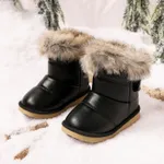 botas de nieve térmicas sólidas con velcro y ribete esponjoso para niños pequeños / niños Negro