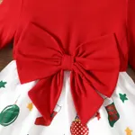 Toddler Girl Christmas Graphic Bowknot Design Splice Long-sleeve Dress  image 4