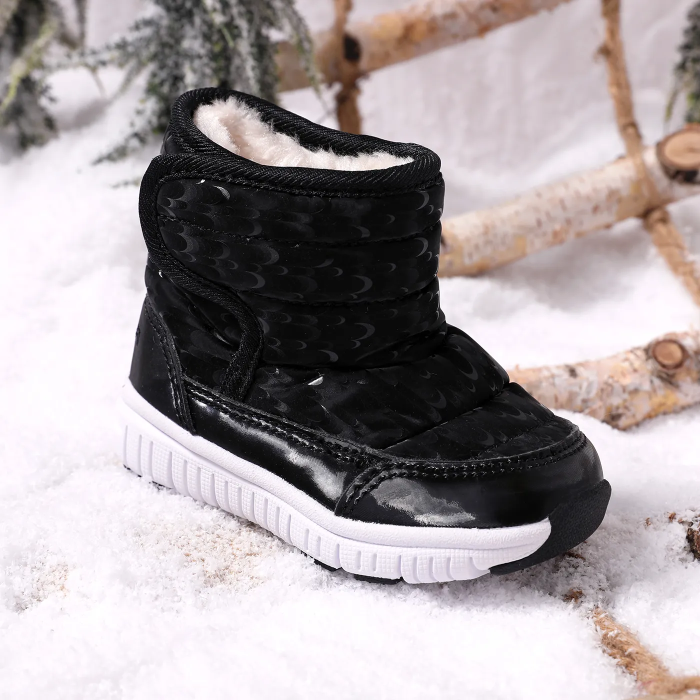 Botas de neve térmica preta à prova d'água forrada de lã infantil / infantil  image 3