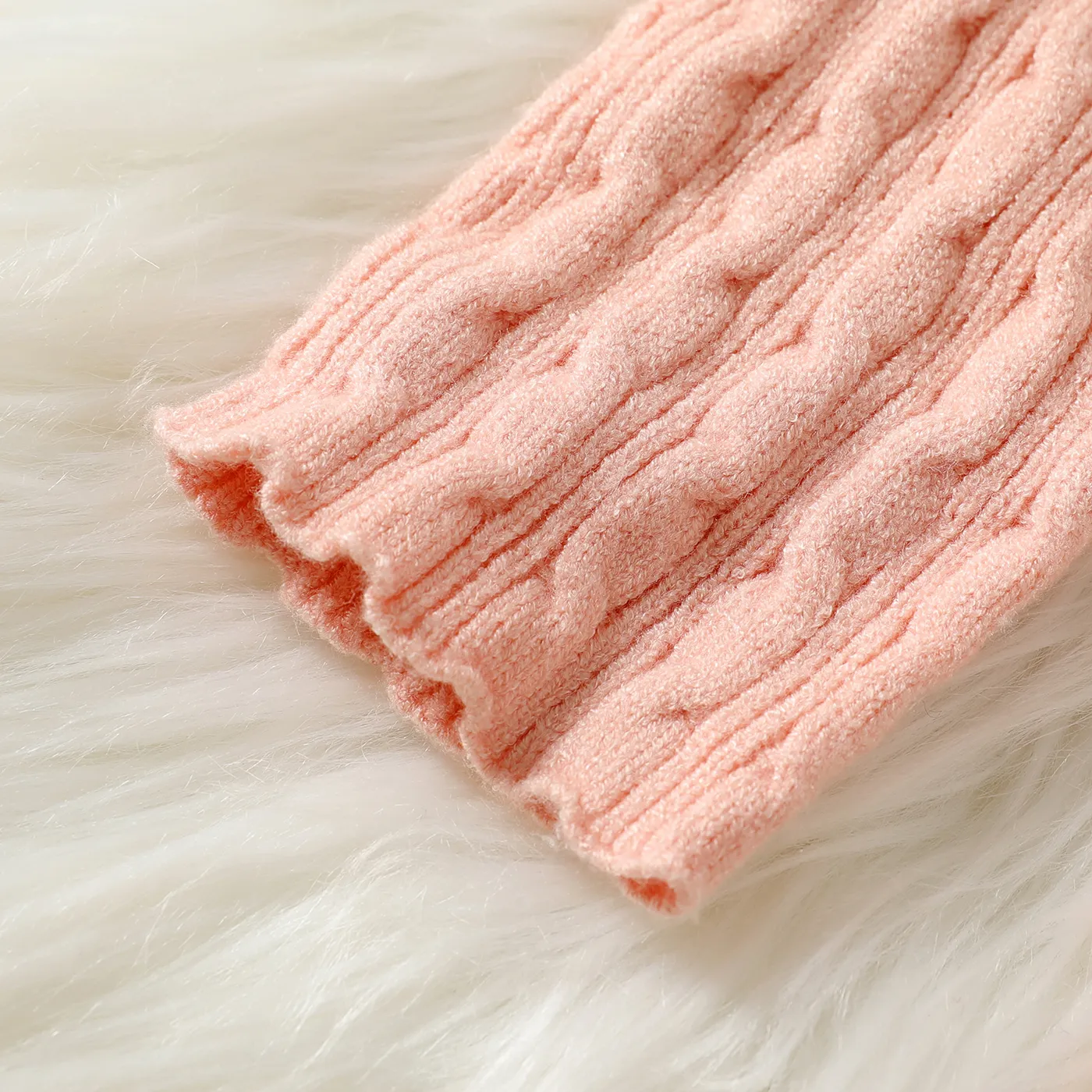 Kid Girl Solid Color Textured Mock Neck Knit Sweater Pink image 5