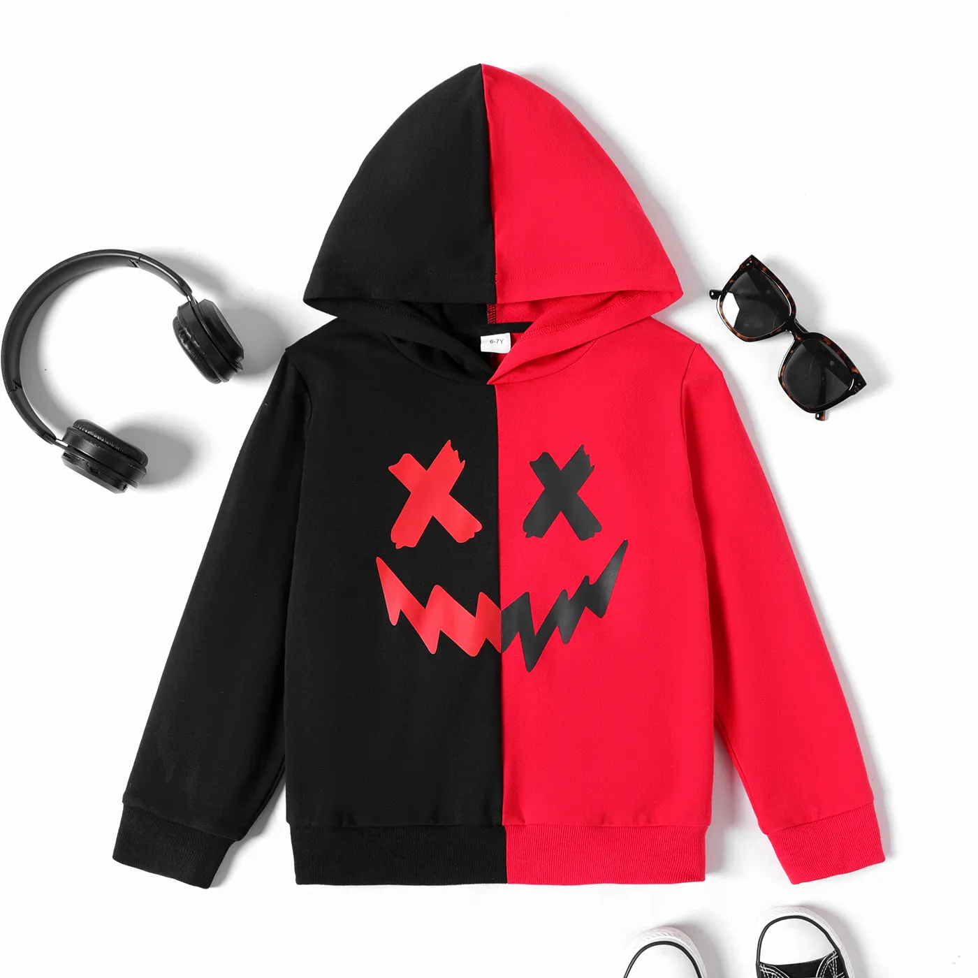 Kid Boy Colorblock Face Graphic Hoodie Sweatshirt