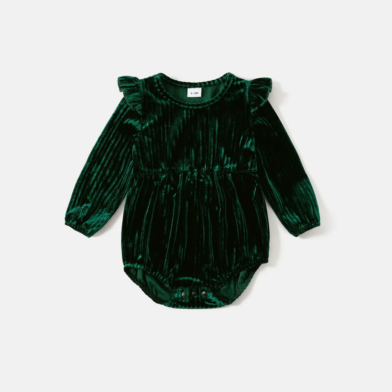 Family Matching Green Velvet Surplice Neck Ruffle-sleeve Dresses and Plaid Shirts Sets Green big image 1