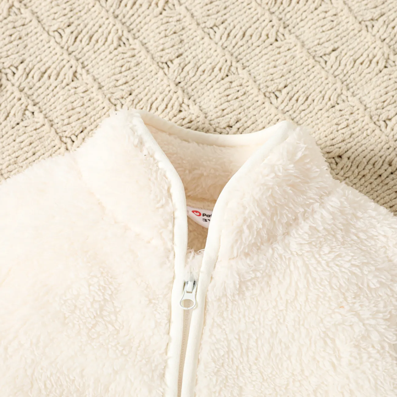 Toddler Girl Solid Color Fleece Zipper Design Vest Apricot big image 1