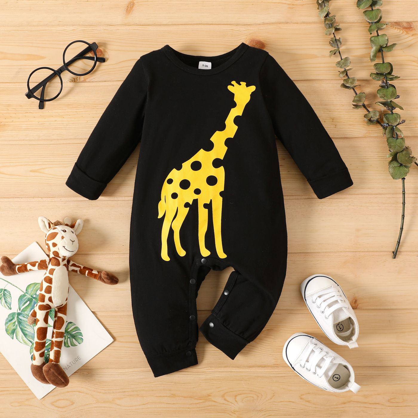 

Baby Boy/Girl 95% Cotton Long-sleeve Giraffe Print Jumpsuit