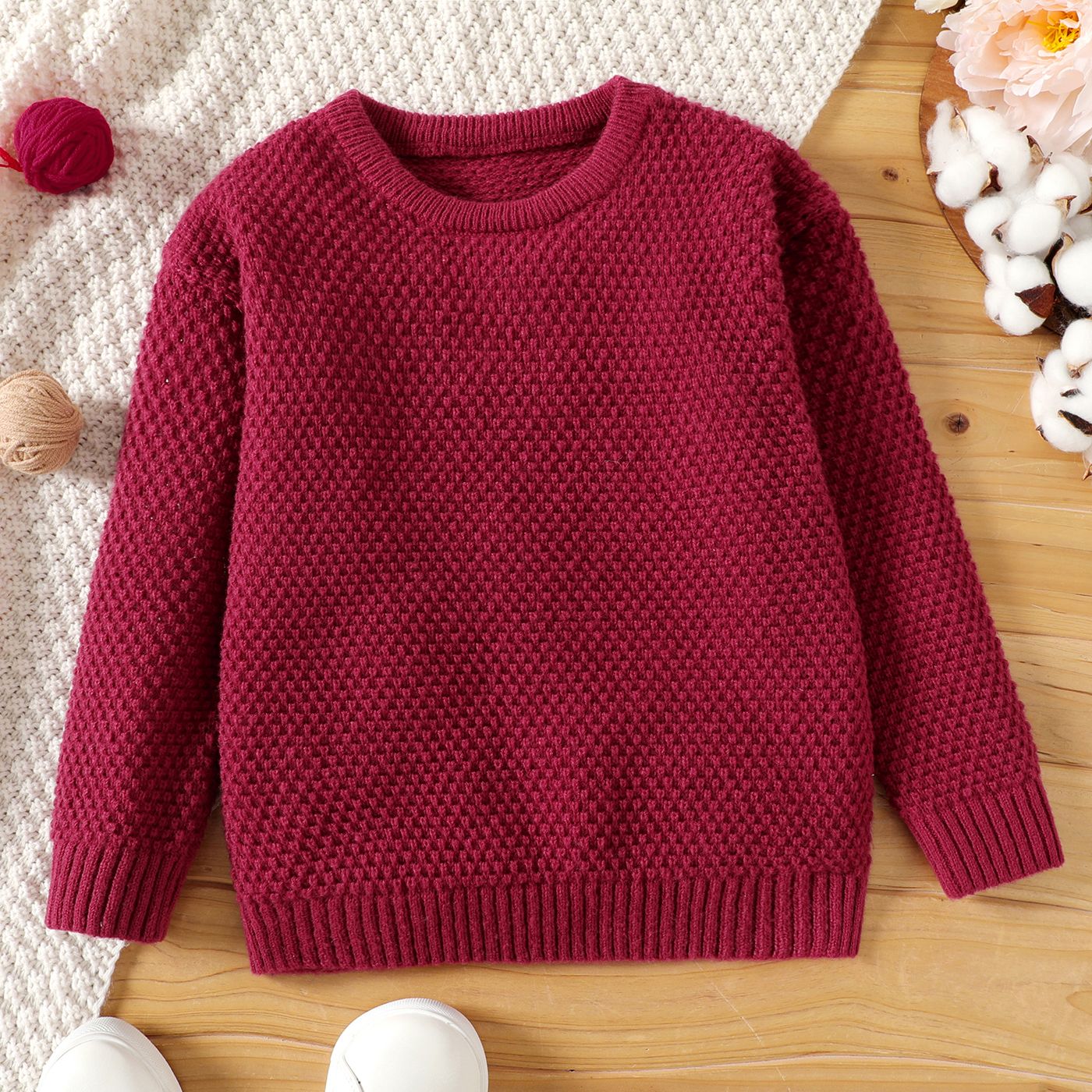 

Kid Girl Basic Solid Color Textured Knit Sweater