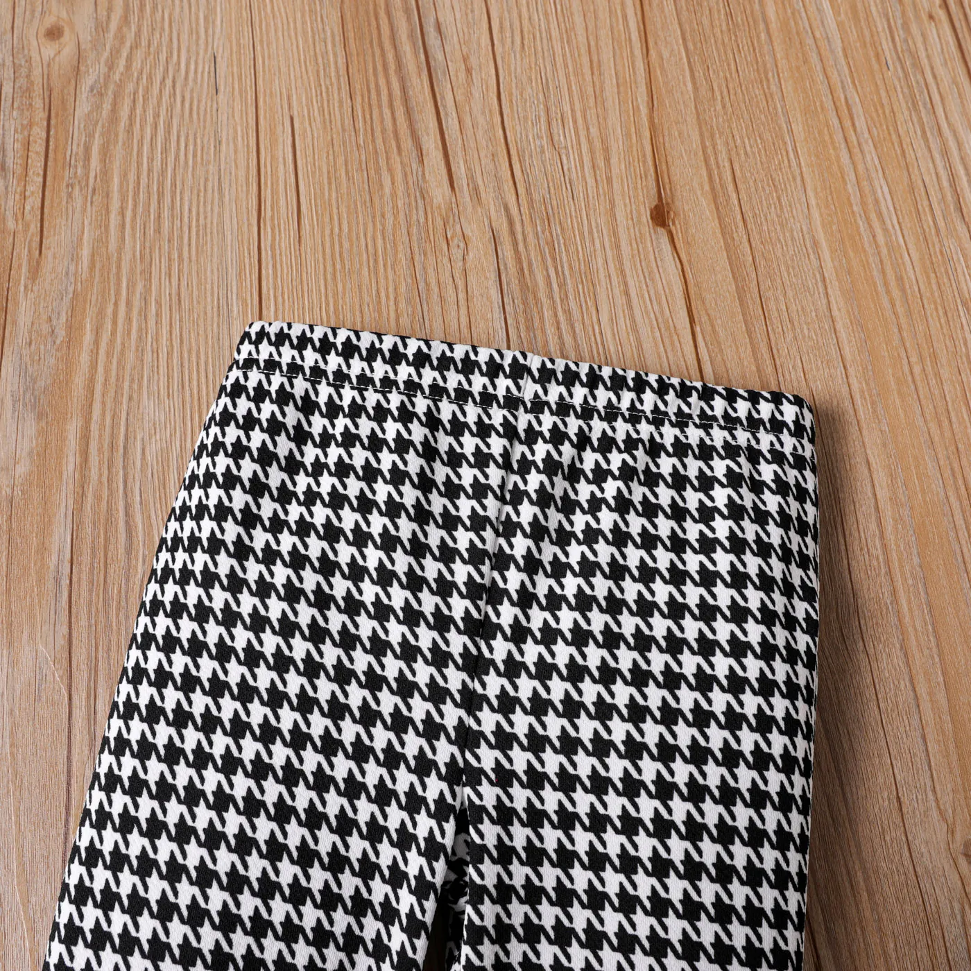2pcs Toddler Girl Bowknot Print High Low Long-sleeve Tee and Houndstooth Leggings Set Red-2 image 5