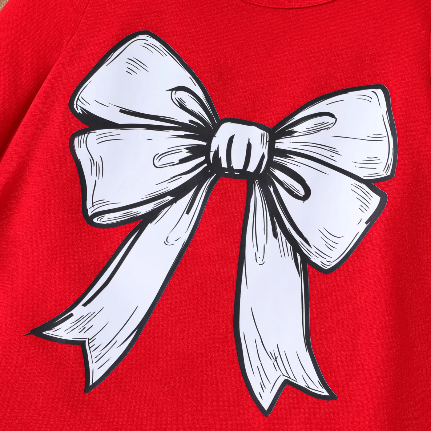 2pcs Toddler Girl Bowknot Print High Low Long-sleeve Tee and Houndstooth Leggings Set Red-2 image 3