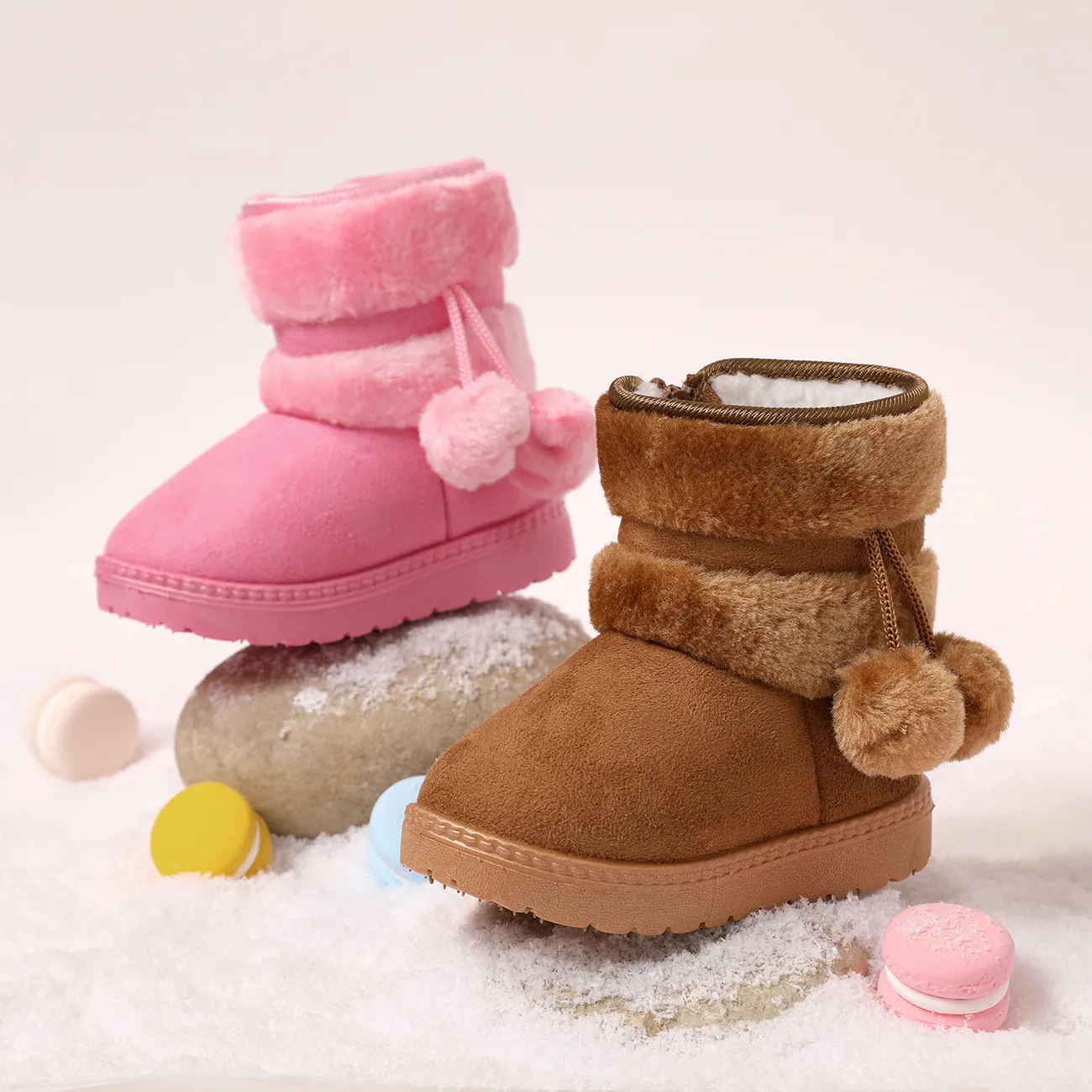 Toddler / Kid Pom Pom Decor Fleece Lined Thermal Snow Boots Coffee big image 1