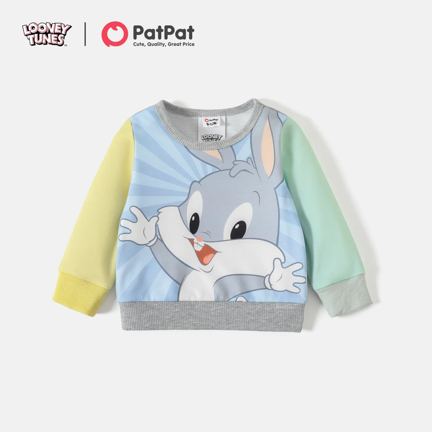 Looney Tunes Baby Boy/Girl Cartoon Print Colorblock Long-sleeve Sweatshirt Flecked Grey