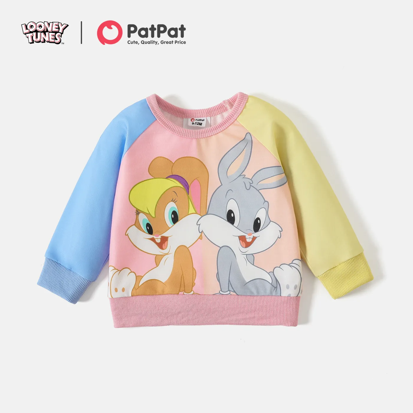 Looney Tunes Baby Boy/Girl Cartoon Print Colorblock Long-sleeve Sweatshirt Light Blue