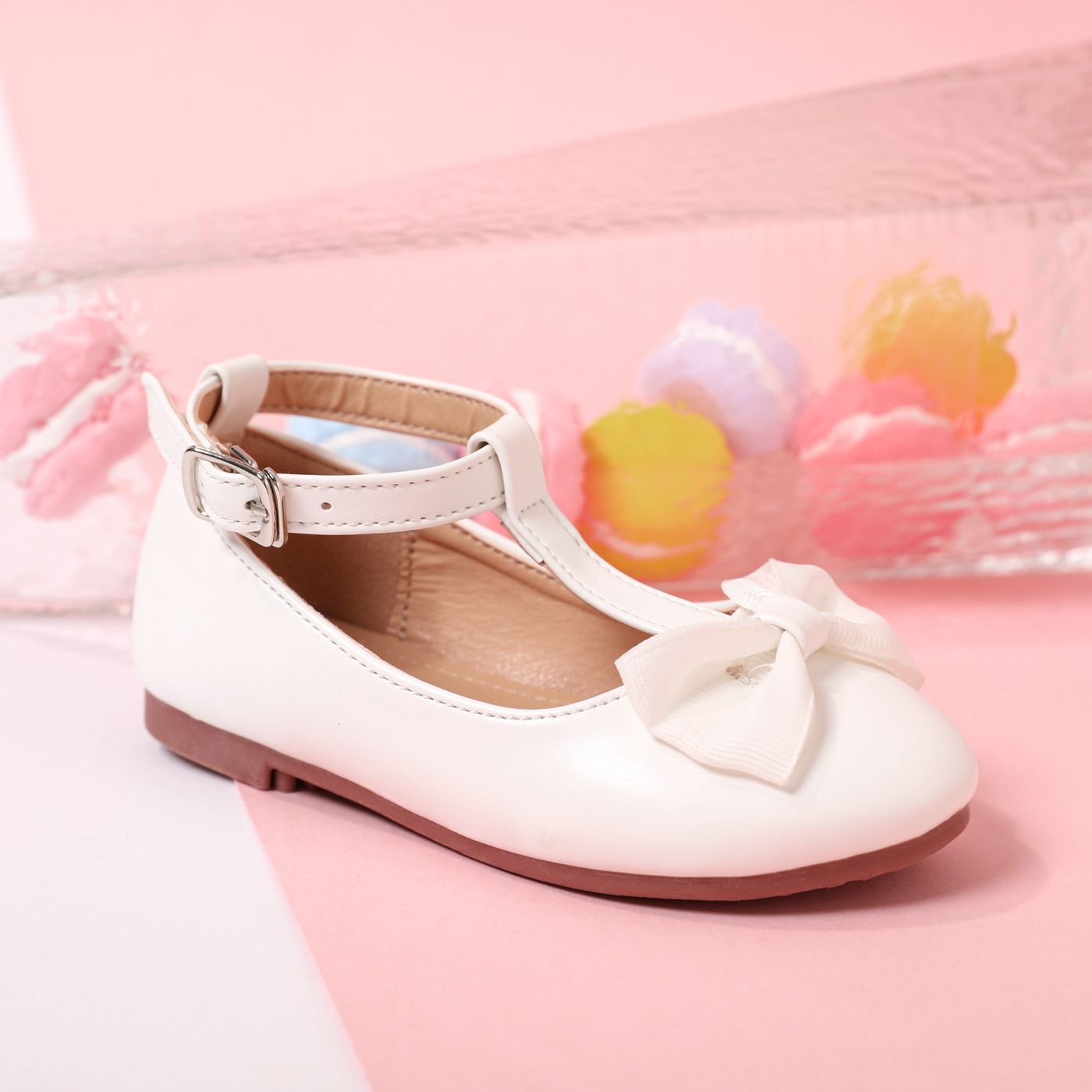 

Toddler / Kid White Bow Decor Buckle Flats