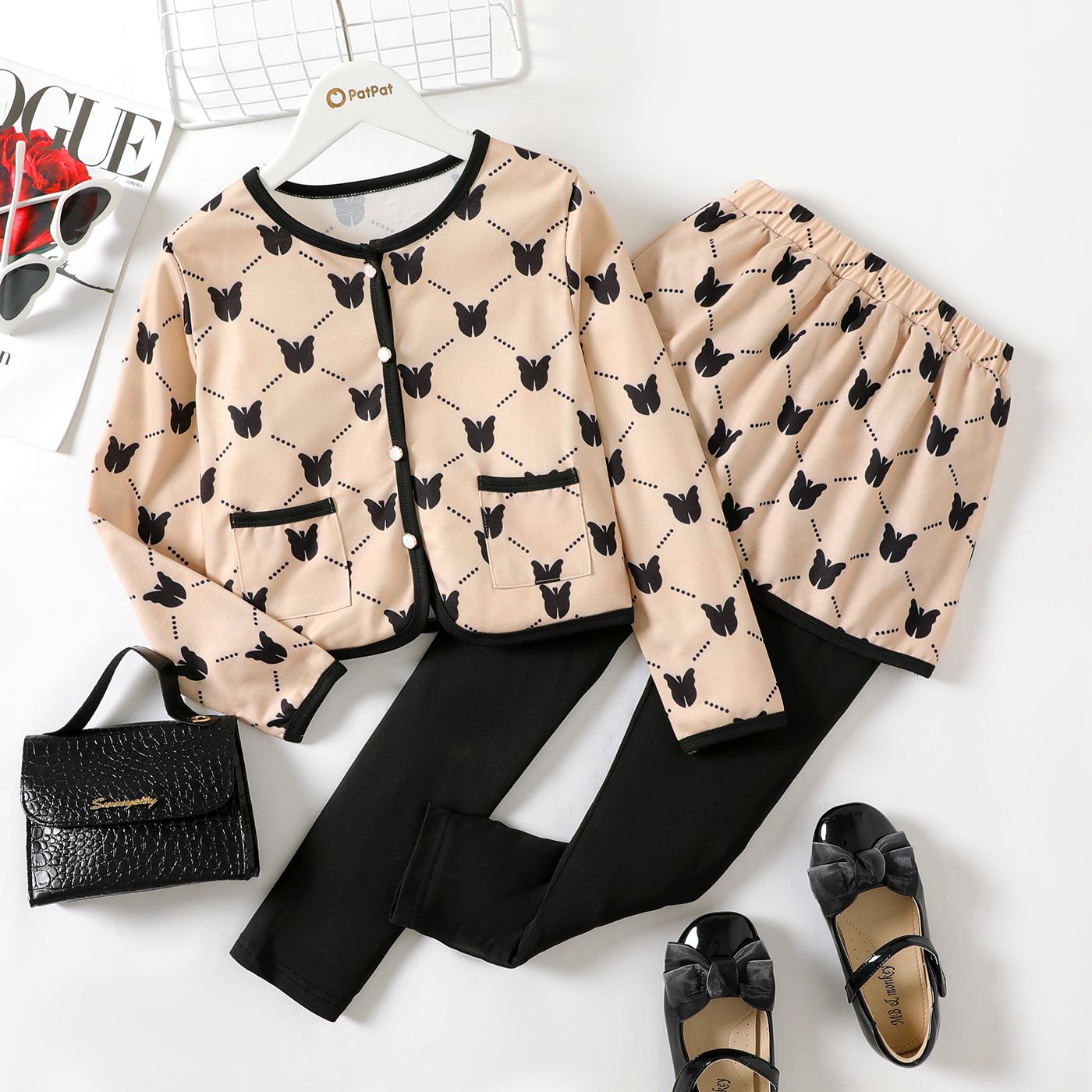 

2pcs Kid Girl Butterfly Print Long-sleeve Tee and Skirt Leggings Set