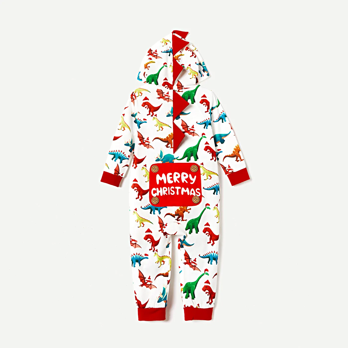 Christmas Dinosaur Print Family Matching Long-sleeve Hooded Onesies Pajamas Sets (Flame Resistant)