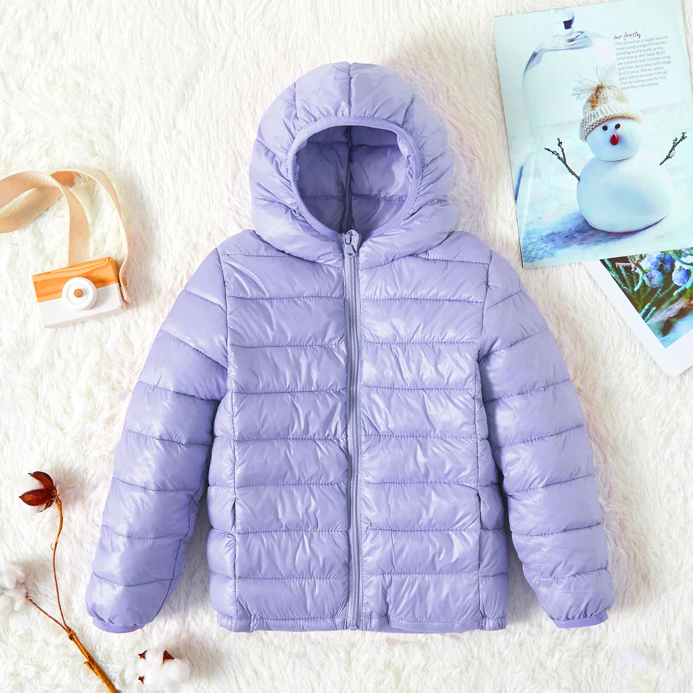 Kid Boy/Kid Girl Lightweight Zipper Solid Hooded Coat Light Purple