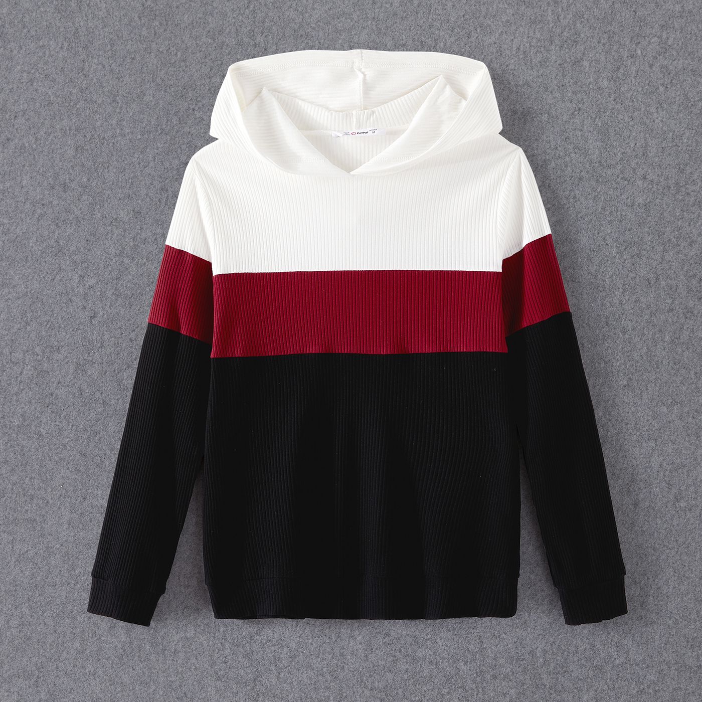 

Family Matching Cotton Rib Knit Colorblock Long-sleeve Hoodies