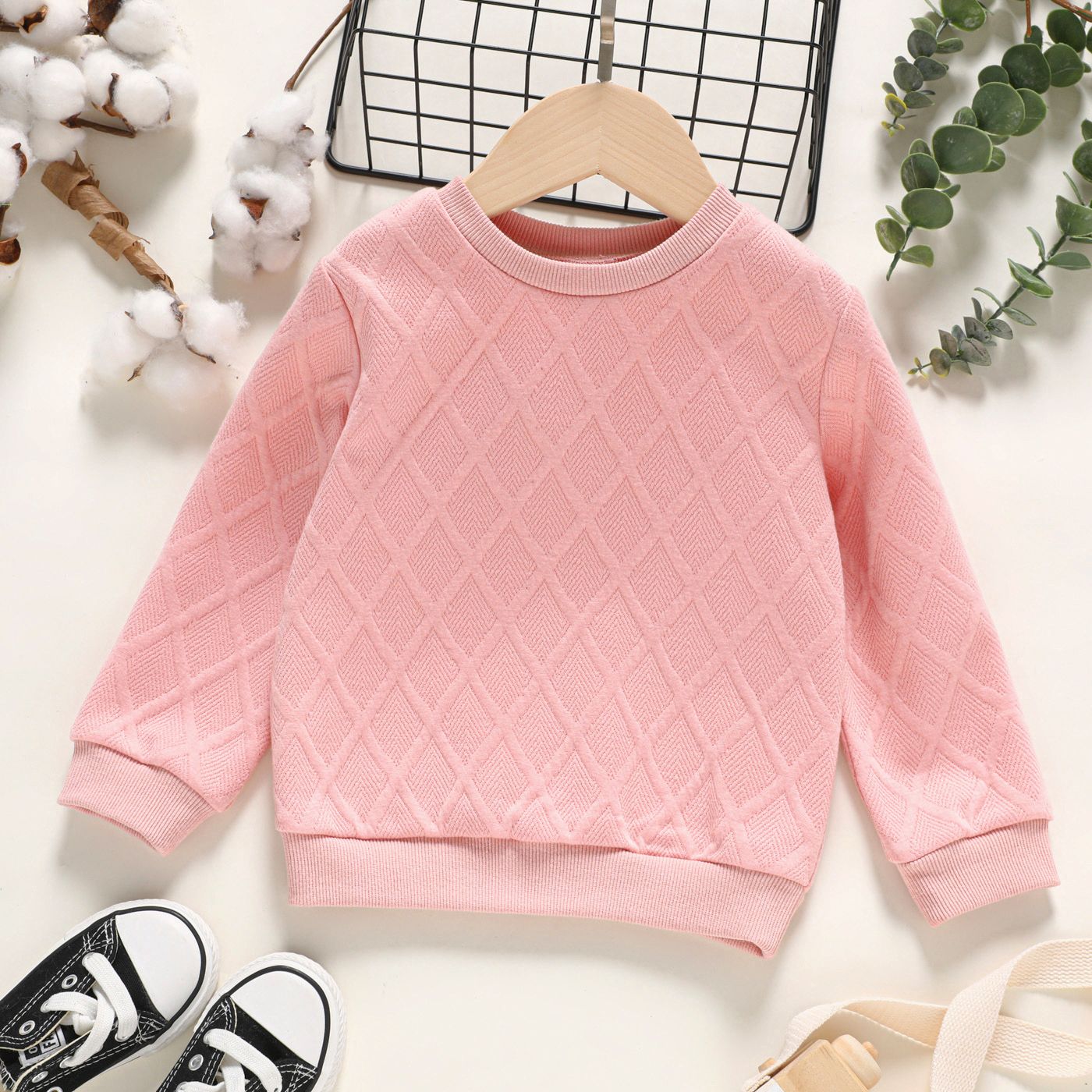Toddler Girl/Boy Solid Color Textured Pullover Sweatshirt