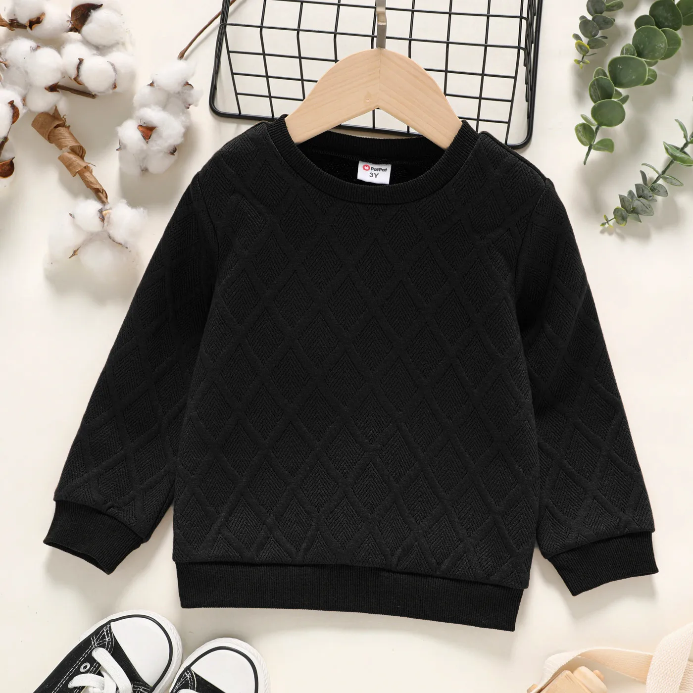 Toddler Girl/Boy Solid Color Textured Pullover Sweatshirt