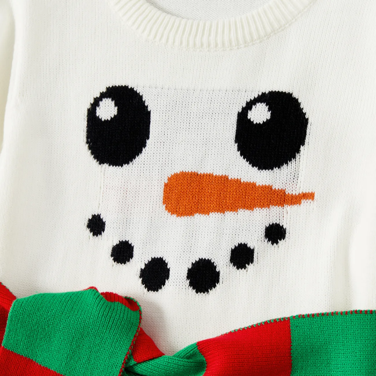 Christmas Family Matching Snowman Graphic White Knitted Belted Dresses and Tops Sets White big image 1