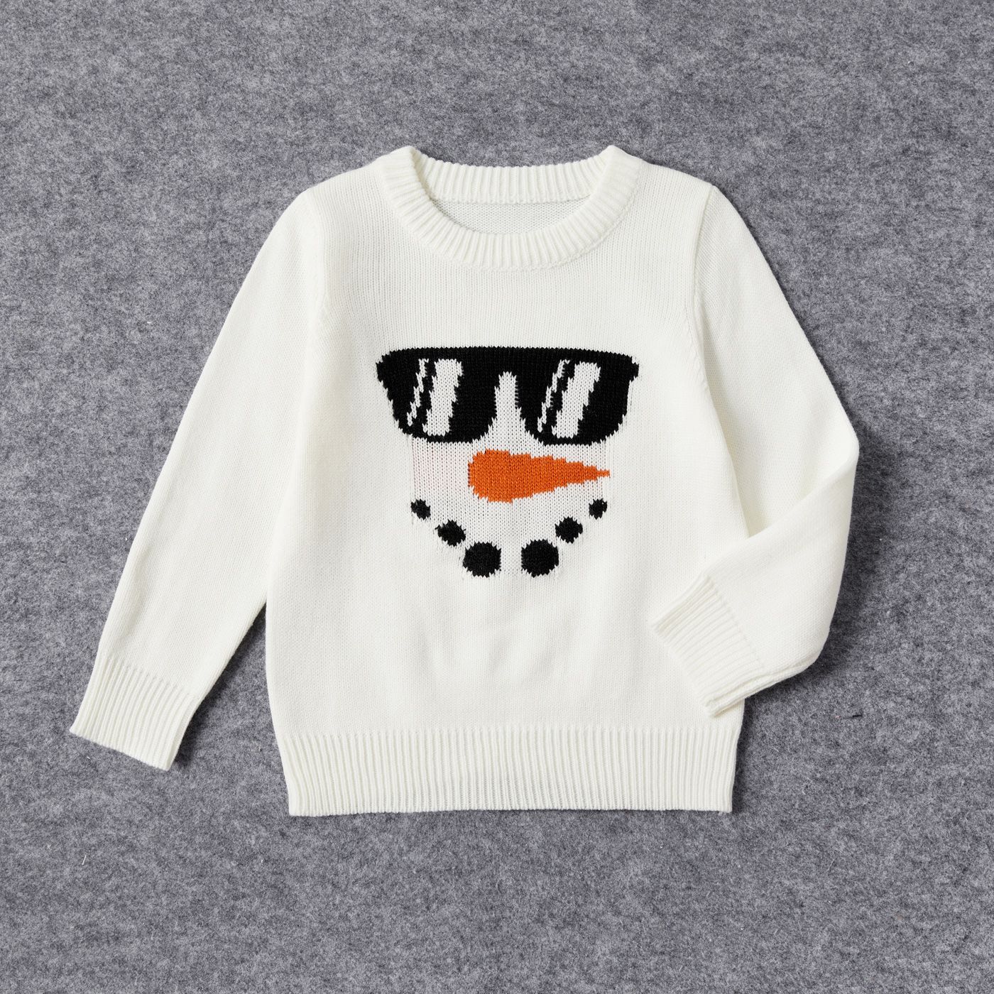 Christmas Family Matching Snowman Graphic White Knitted Belted Dresses And Tops Sets