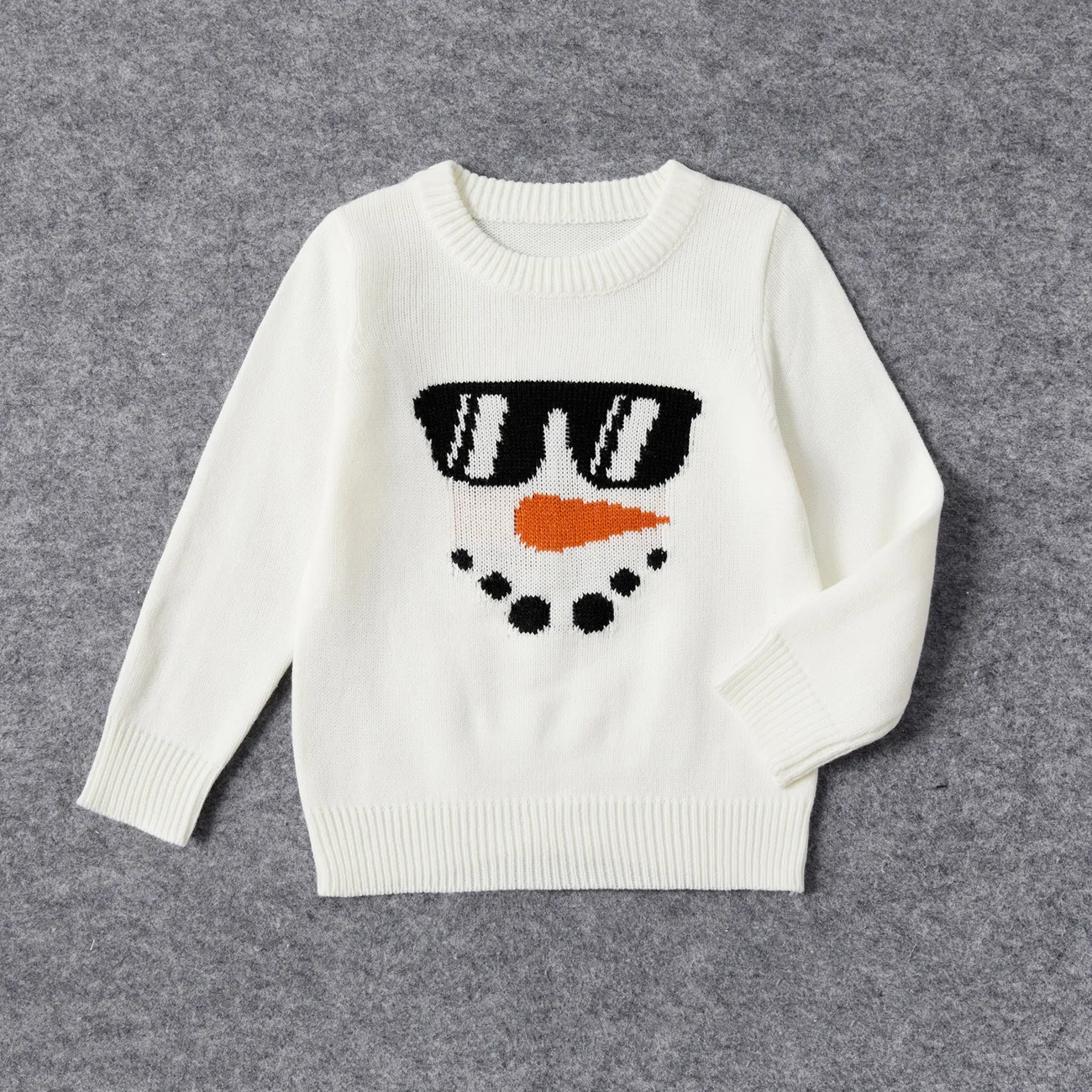 Christmas Family Matching Snowman Graphic White Knitted Belted Dresses and Tops Sets  big image 1