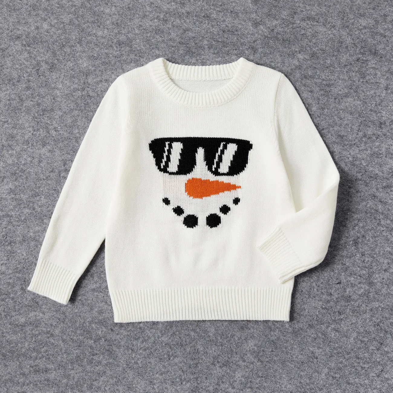 Christmas Family Matching Snowman Graphic White Knitted Belted Dresses and Tops Sets White big image 1