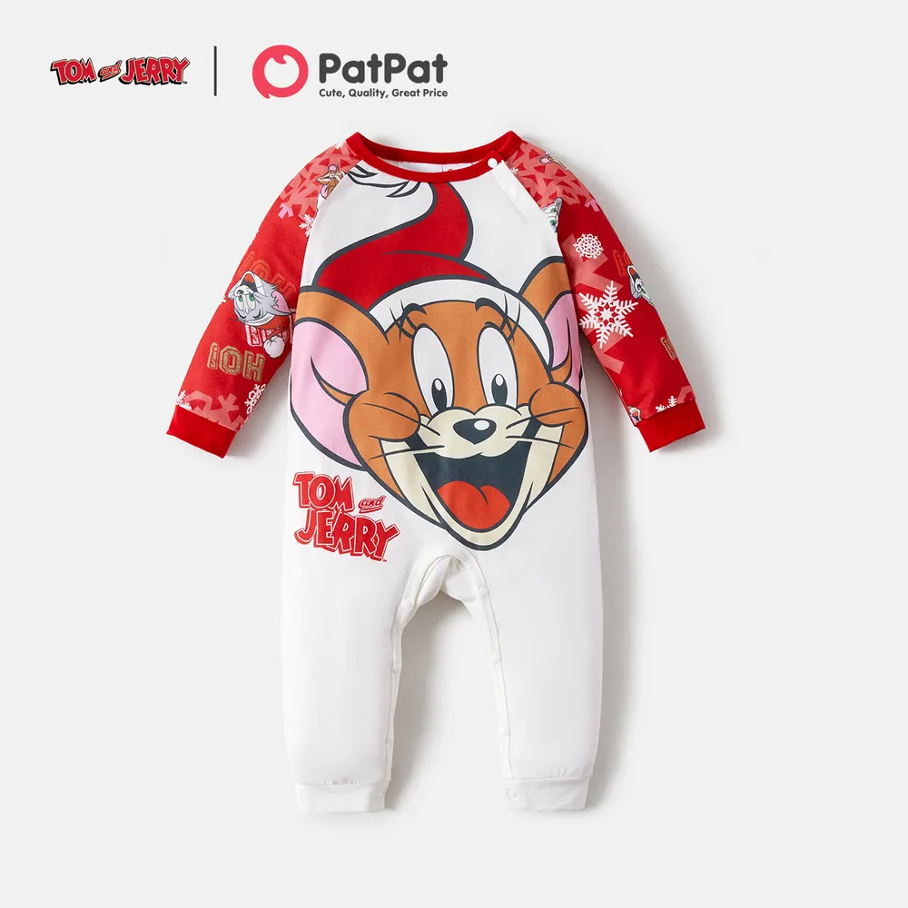 Tom and Jerry Family Matching Red Christmas Graphic Raglan-sleeve Pajamas Sets (Flame Resistant) big image 1