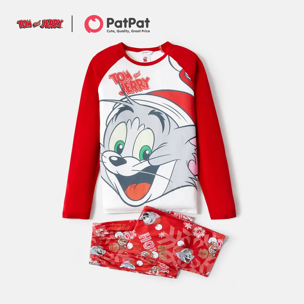 Tom and Jerry Family Matching Red Christmas Graphic Raglan-sleeve Pajamas Sets (Flame Resistant)  big image 18