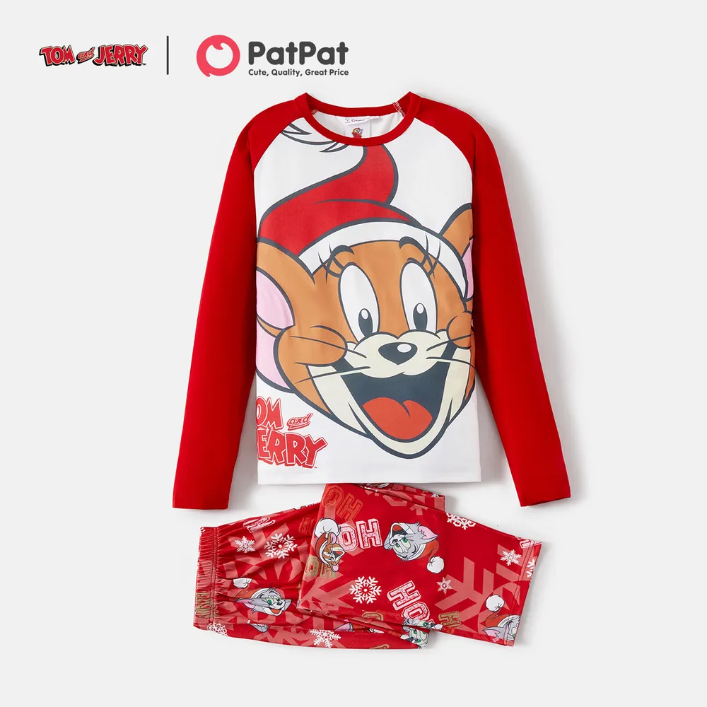 Tom and Jerry Family Matching Red Christmas Graphic Raglan-sleeve Pajamas Sets (Flame Resistant)  big image 13