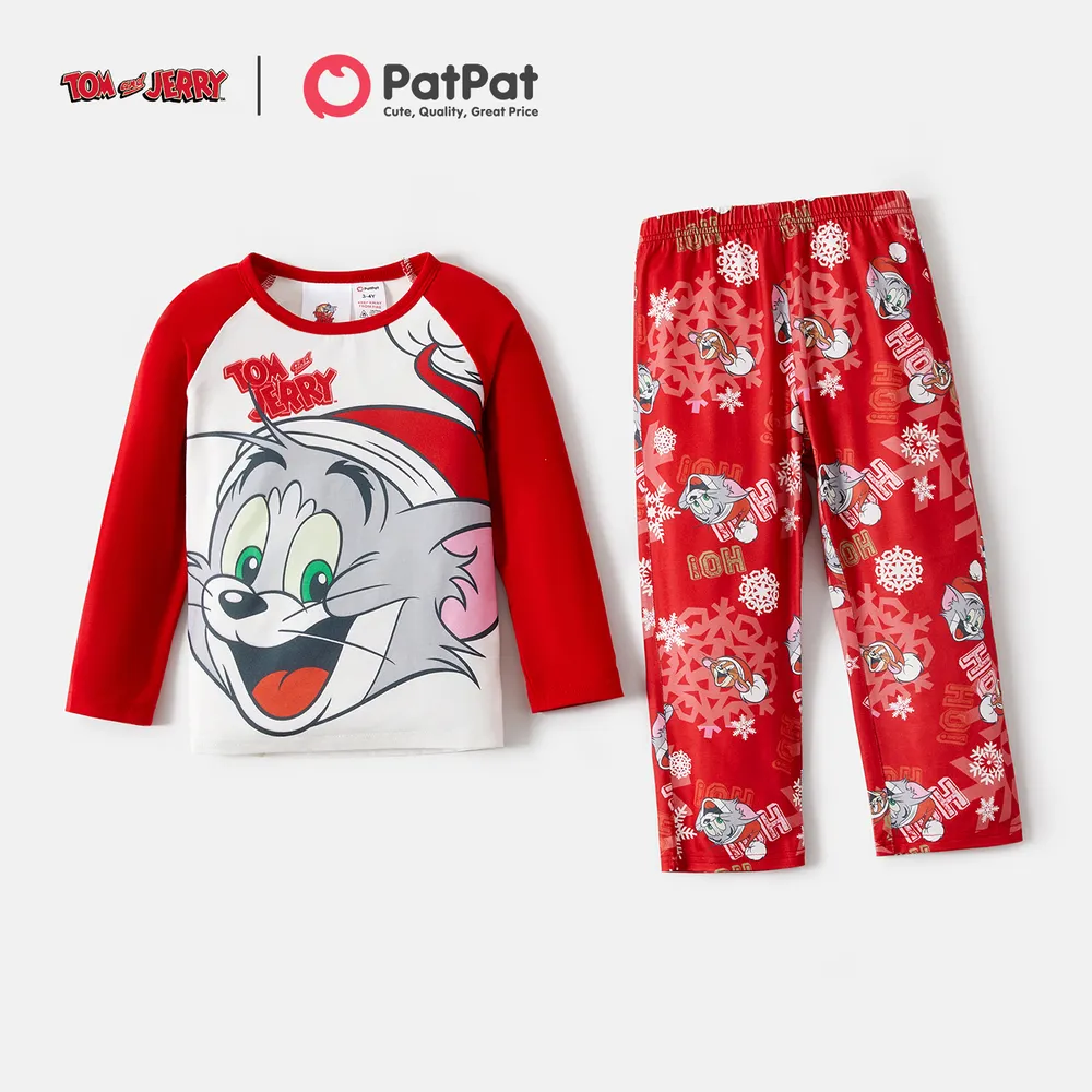 Tom and Jerry Family Matching Red Christmas Graphic Raglan-sleeve Pajamas Sets (Flame Resistant) big image 8