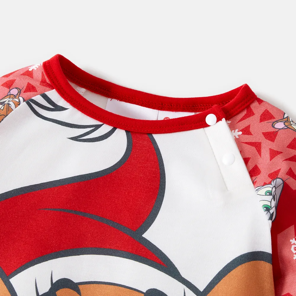 Tom and Jerry Family Matching Red Christmas Graphic Raglan-sleeve Pajamas Sets (Flame Resistant) big image 3