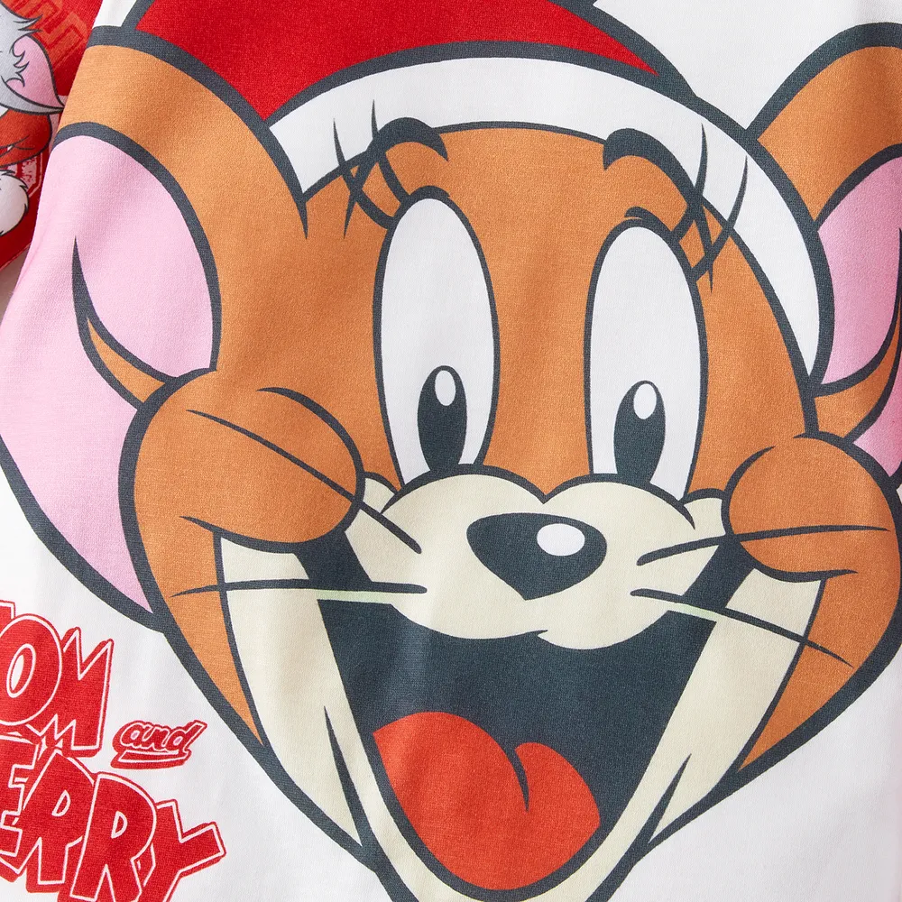Tom and Jerry Family Matching Red Christmas Graphic Raglan-sleeve Pajamas Sets (Flame Resistant) big image 4
