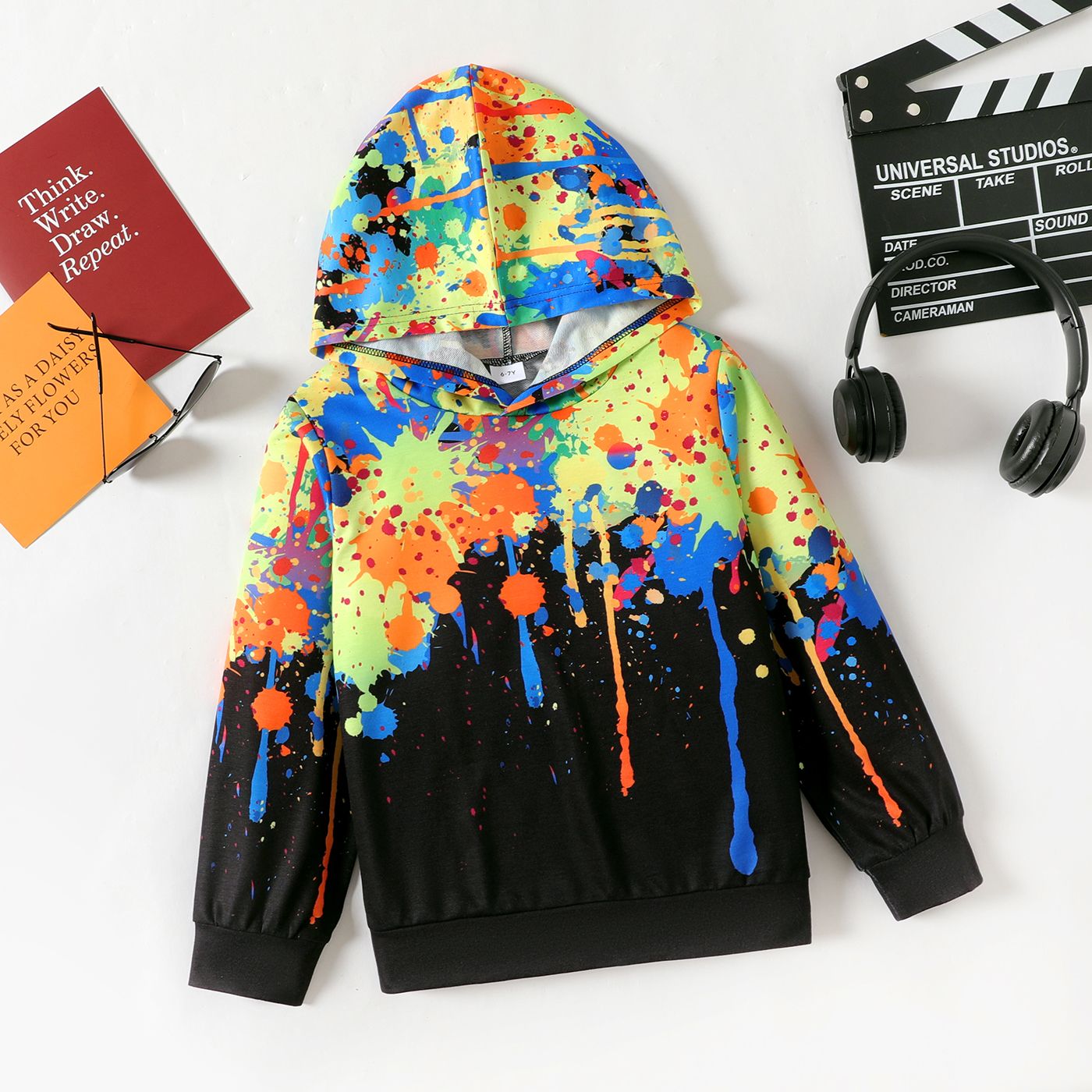 

Kid Boy Painting Print Colorblock Hoodie Sweatshirt