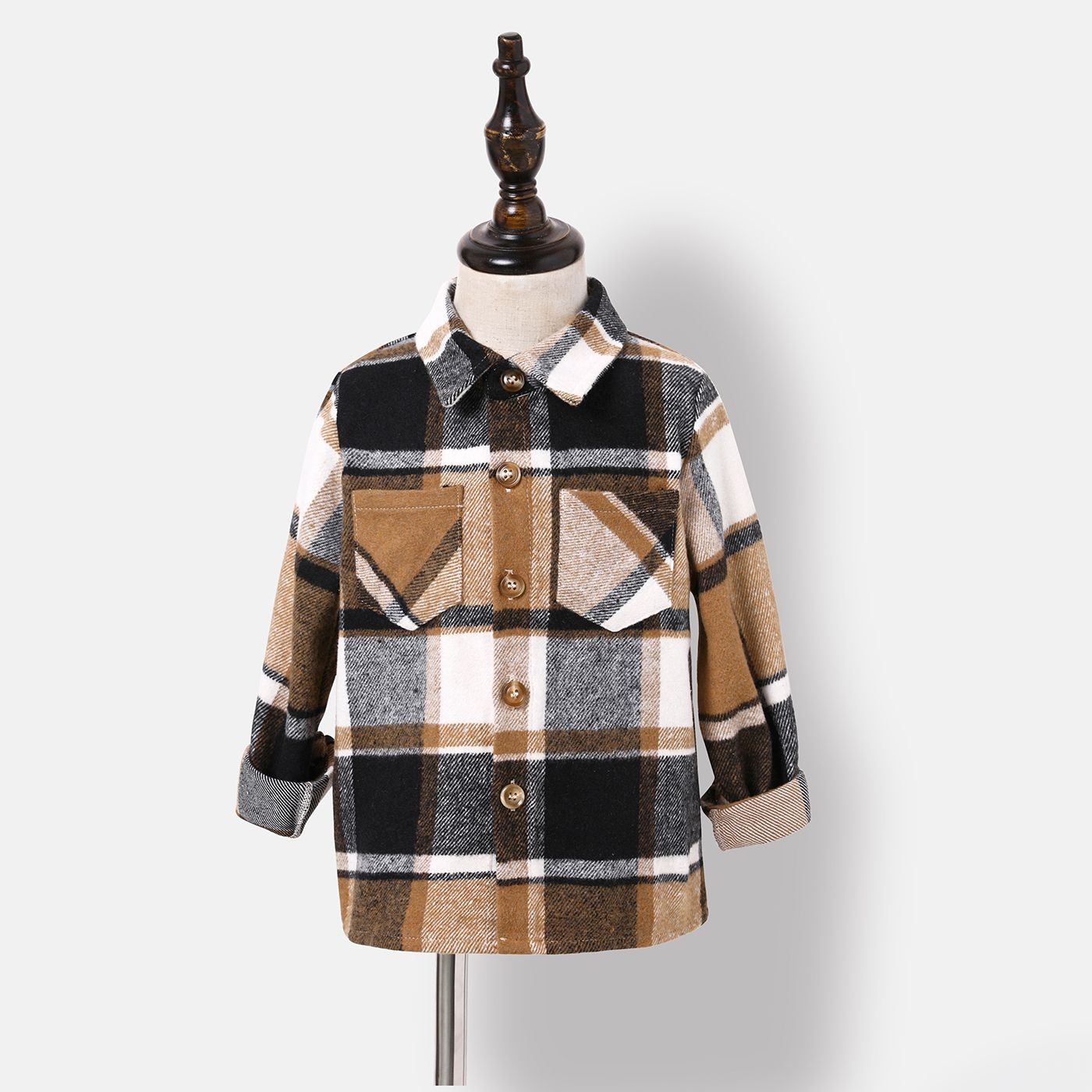 Family Matching Long-sleeve Button Up Coffee Plaid Shirts and Dresses Sets