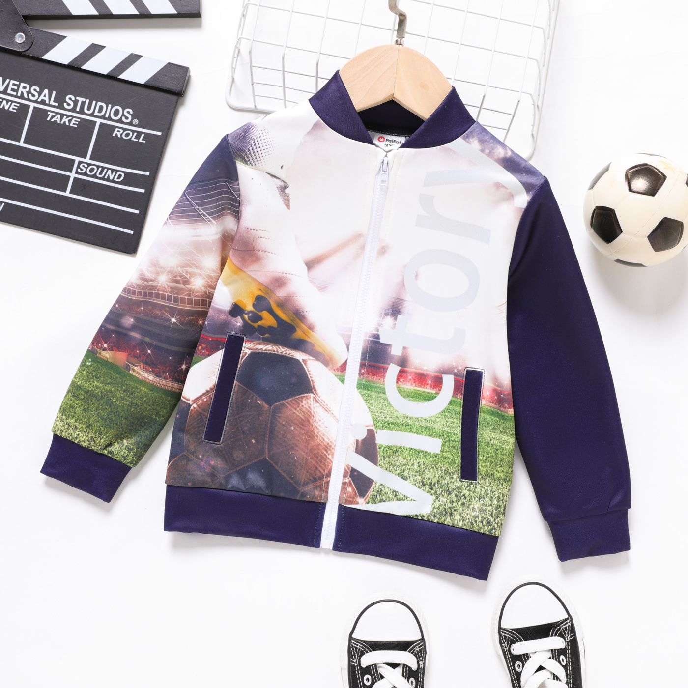 

Soccer Cup Toddler Boy Trendy Soccer Print Bomber Jacket