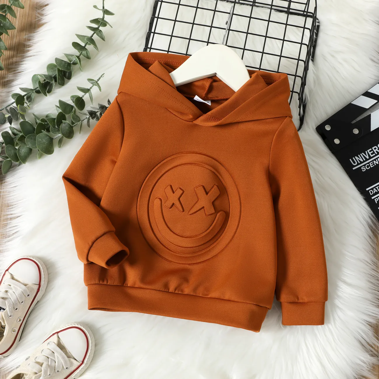 Toddler Boy/Girl Face Graphic Textured Solid Color Hoodie Sweatshirts