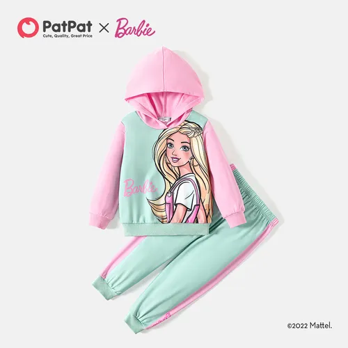 Barbie 2pcs Toddler Girl Character Print Colorblock Hoodie Sweatshirt and Pants Set