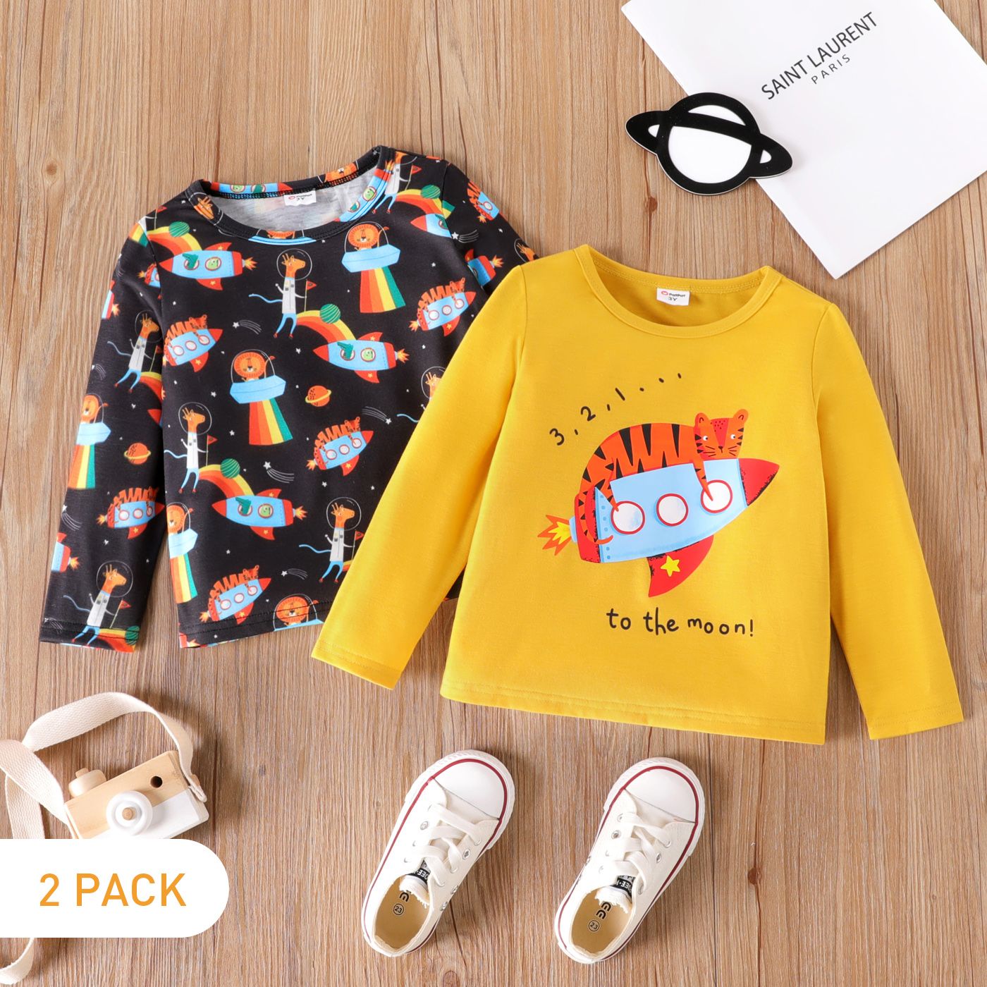 

2-Pack Toddler Boy Rocket Print Long-sleeve Tee