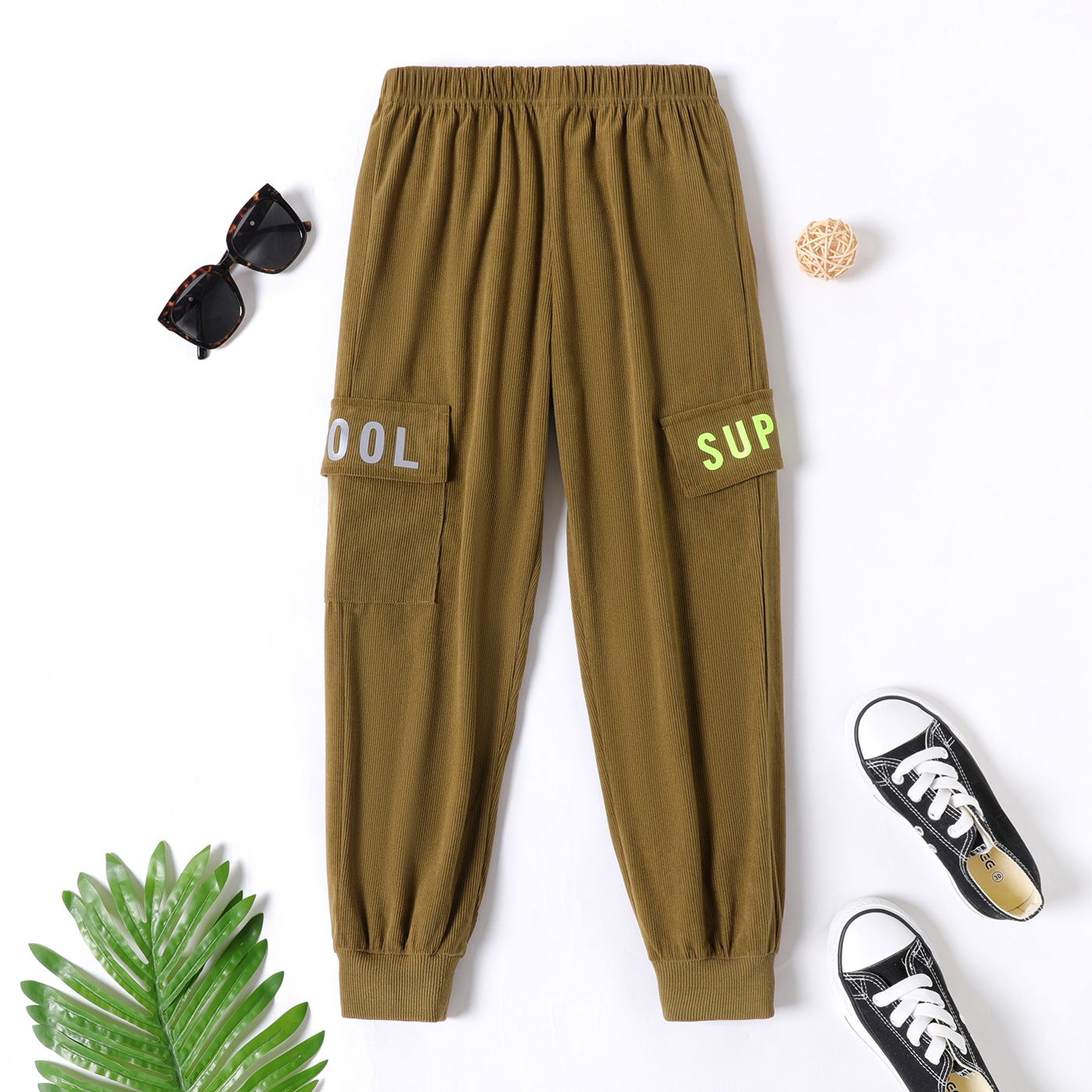 

Kid Boy Letter Print Luminous Elasticized Corduroy Pants