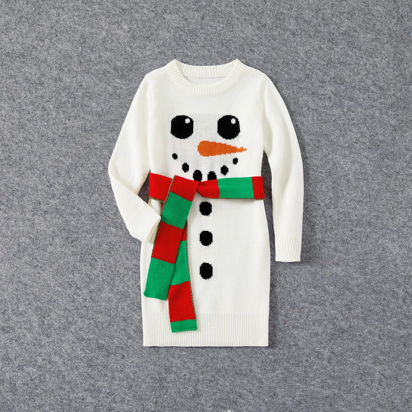 Christmas Family Matching Snowman Graphic White Knitted Belted Dresses And Tops Sets