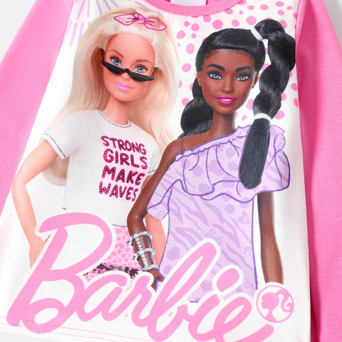 Barbie 2pcs Toddler Girl Character Print Long-sleeve Tee and Allover Print Leggings Set Pink big image 1