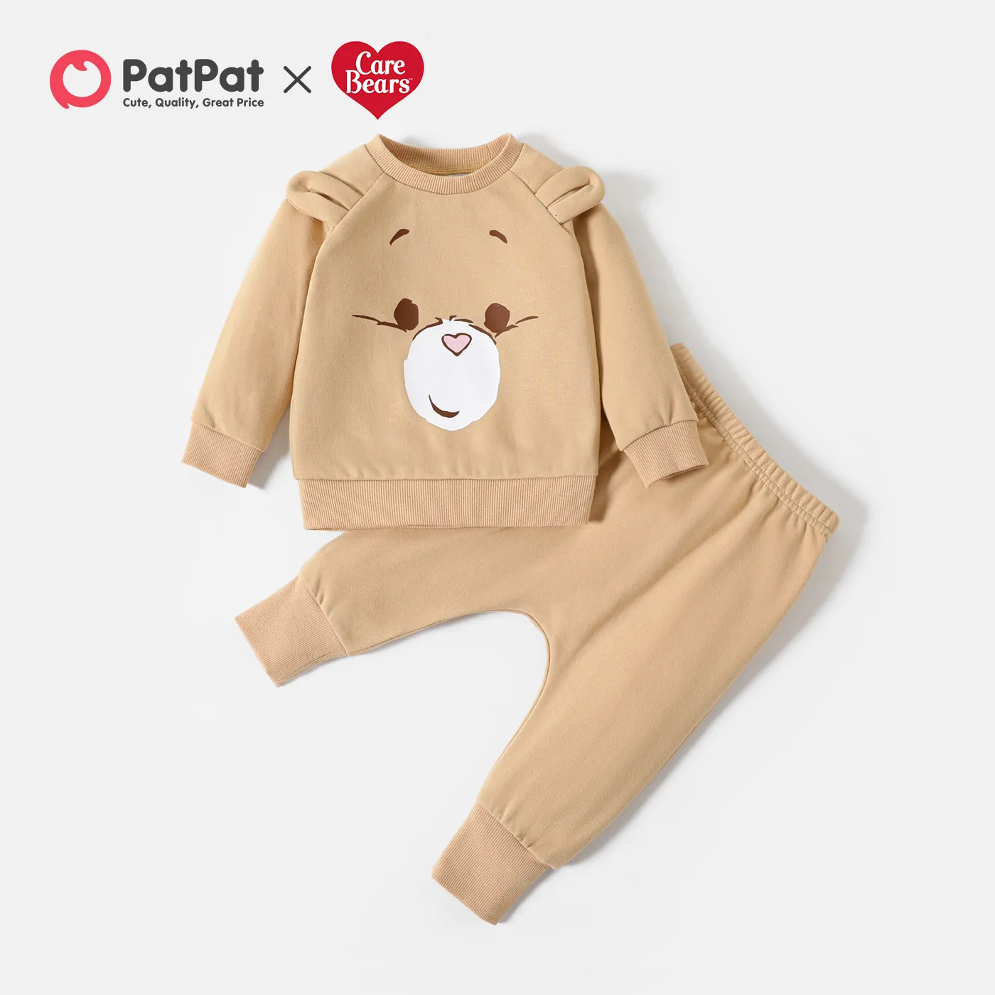 Ursinhos Carinhosos 2 unidades Bebé Menina Hipertátil/3D Urso Casual Manga comprida Conjunto para bebé lightkhaki