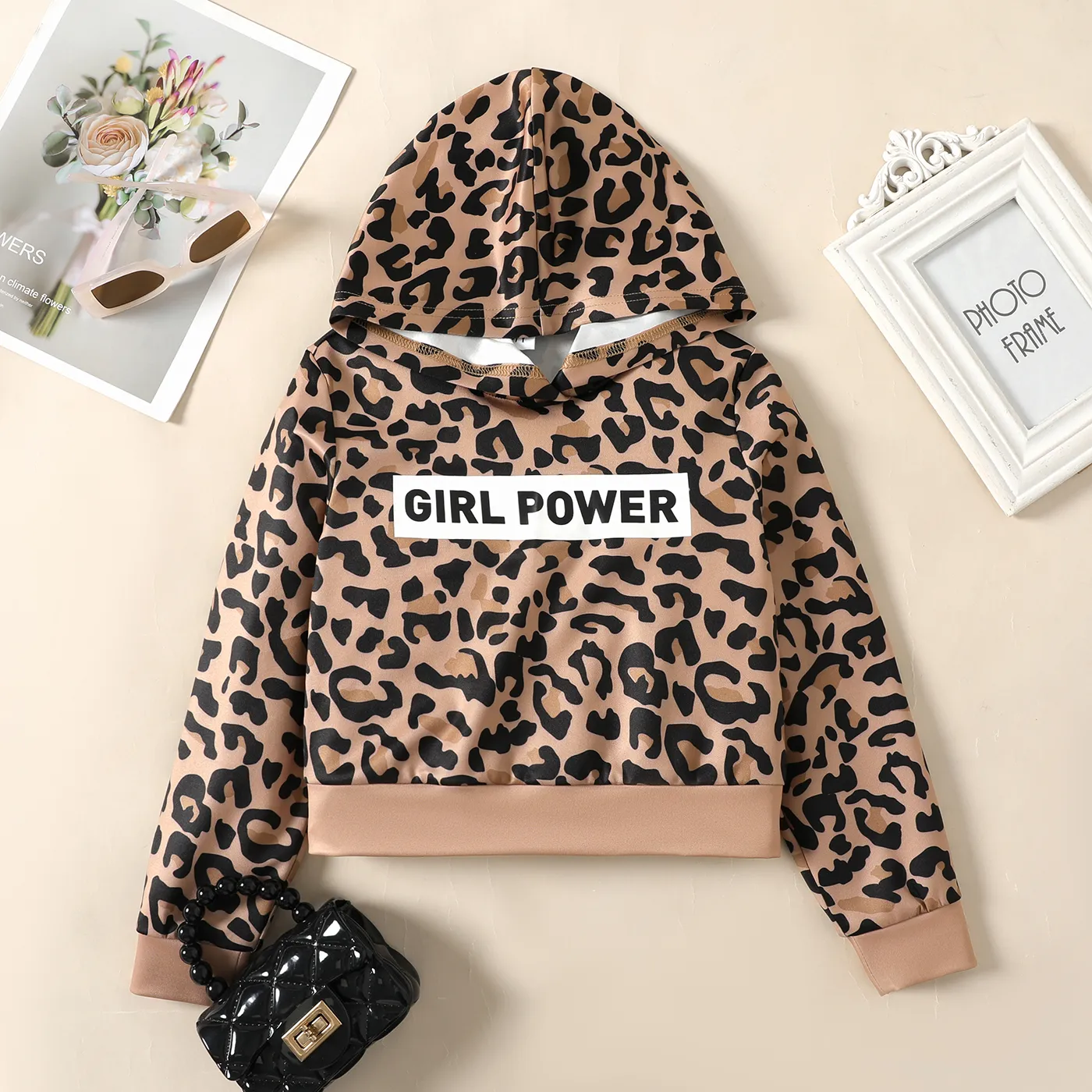 Kid Girl Letter Leopard Print Hoodie Sweatshirt