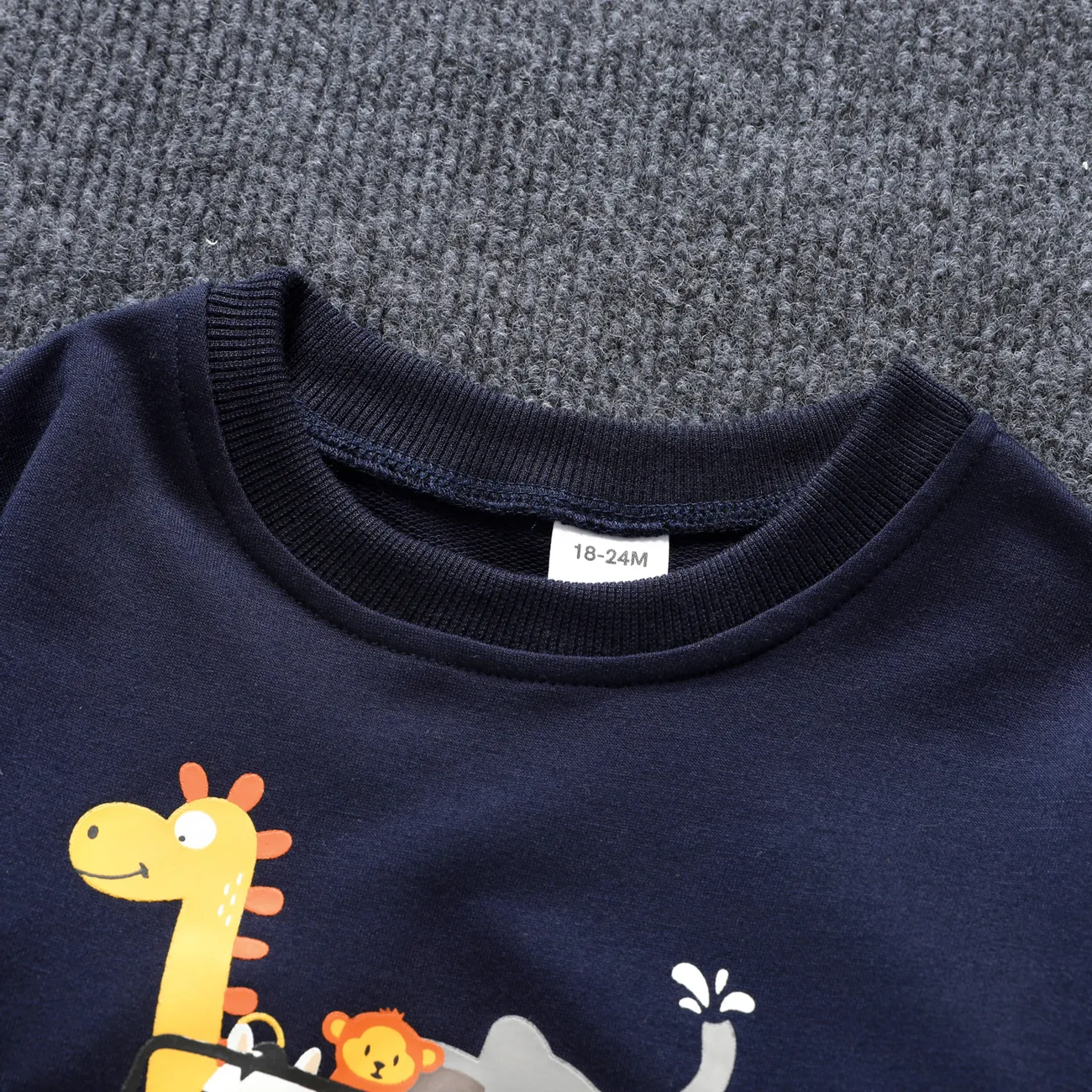 2pcs Toddler Boy Playful Faux-two Animal Print Striped Sweatshirt and Pocket Design Pants Set Blue big image 1