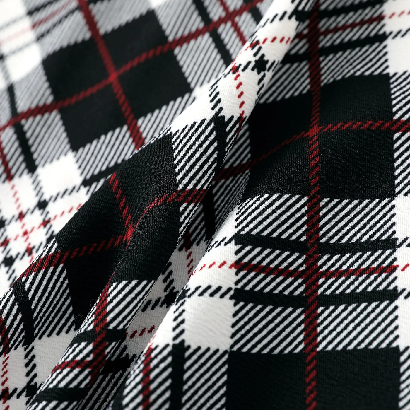 Kid Girl Plaid Stand Collar Long-sleeve Dress BlackandWhite image 6
