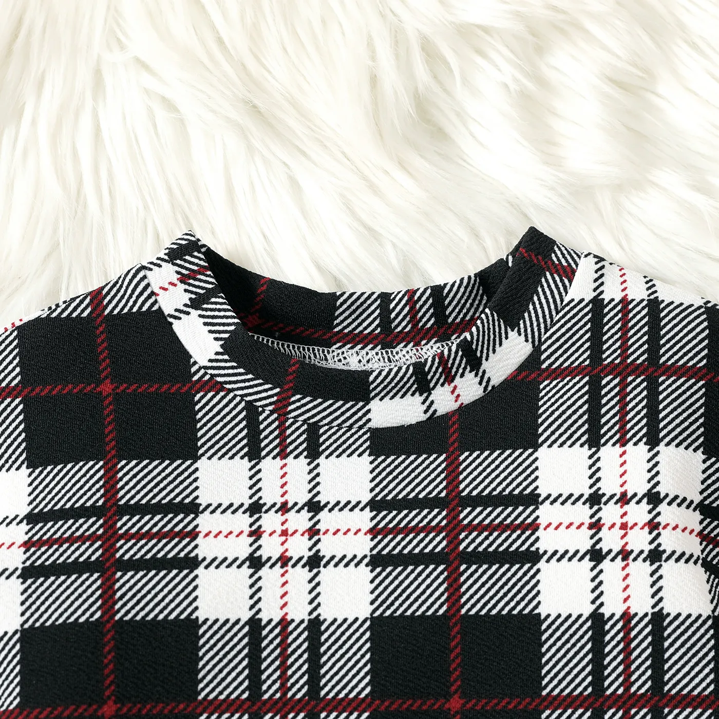 Kid Girl Plaid Stand Collar Long-sleeve Dress BlackandWhite image 3
